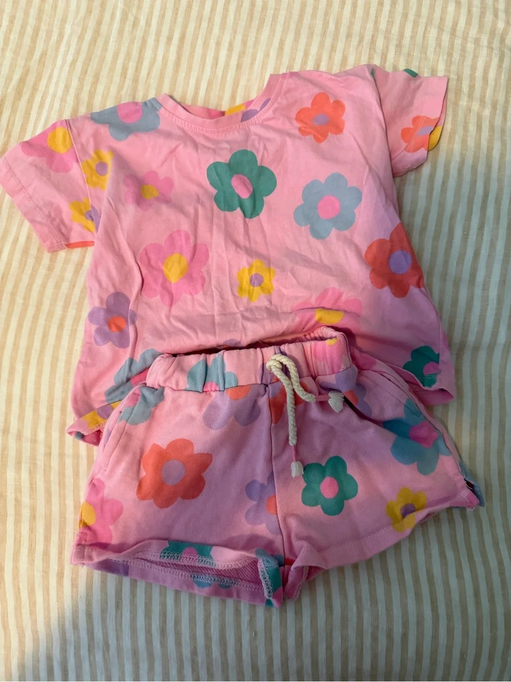 Kids Pink Floral Short Set - Soft Cotton Lounge Top & Shorts